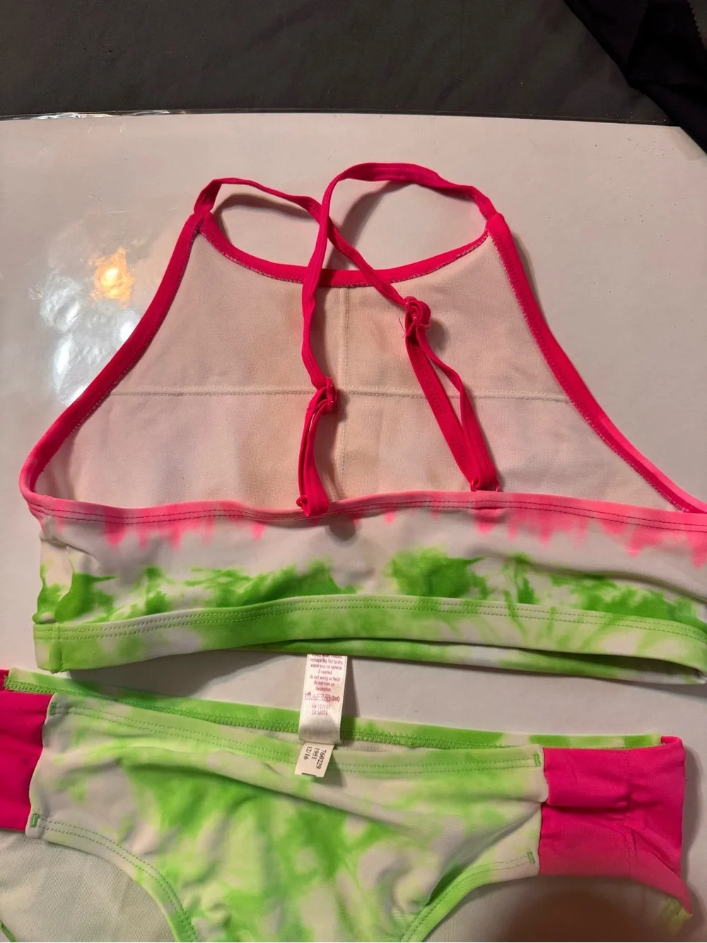 Justice Girls Watermelon Print Bikini Set - Hot Pink & Lime Green